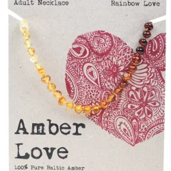 AMBER LOVE Adult's Necklace 100% Baltic Amber - Rainbow Love - 46cm