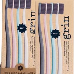 GRIN Biodegradable Toothbrush (4-Pack) Soft - Mint, Ivory, Navy & Pink - 8.00