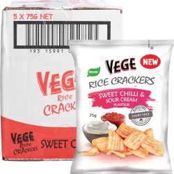 VEGE CHIPS Vege Rice Crackers Sweet Chilli & Sour Cream - 5x75g