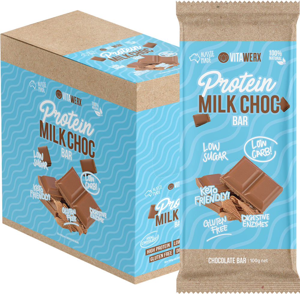 VITAWERX Protein Milk Chocolate Bar 12x100g Health Tree Australia